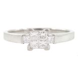 Platinum four stone pave set princess cut diamond cluster ring