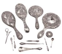Group of silver mounted dressing table items