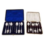 Set of six 1920s silver coffee spoons and a pair of sugar tongs