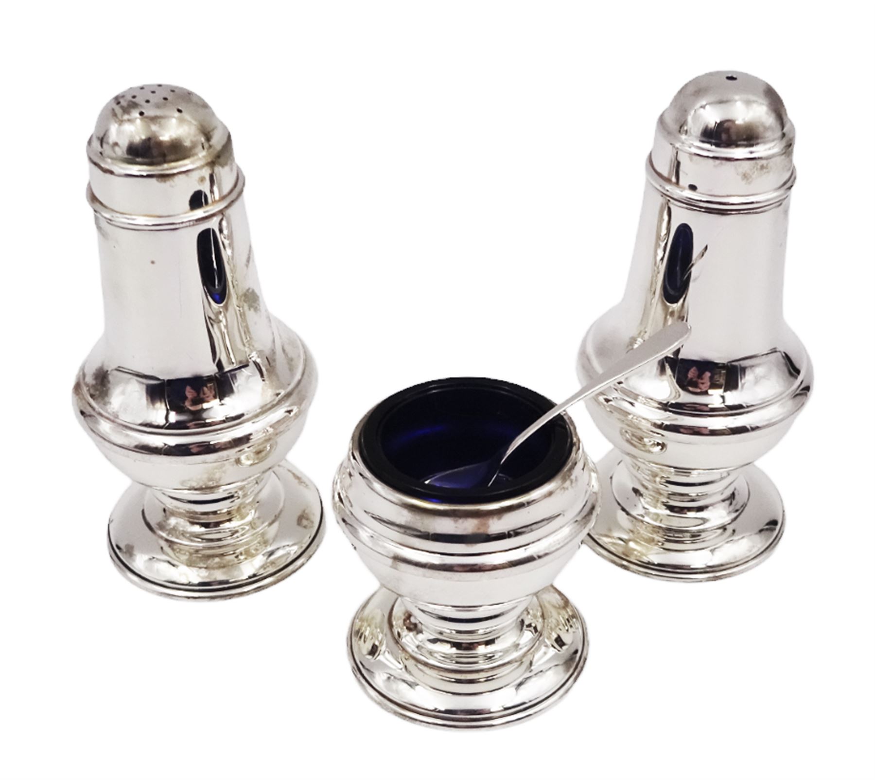 Modern silver three piece cruet set