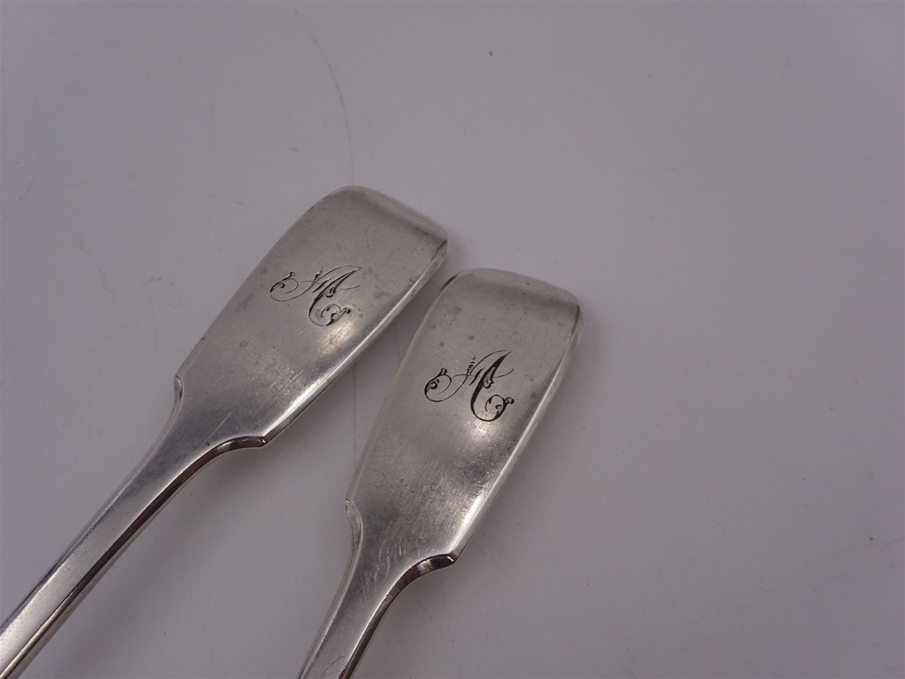 Pair of Victorian silver fiddle pattern table spoons - Image 3 of 3