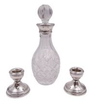 Modern cut glass decanter with silver collar