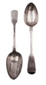 Pair of Victorian Exeter silver Fiddle pattern table spoons