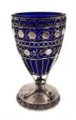 19th/early 20th century silver bon bon dish with blue glass liner