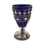 19th/early 20th century silver bon bon dish with blue glass liner