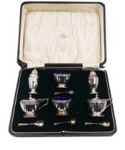 1920s silver six piece cruet set