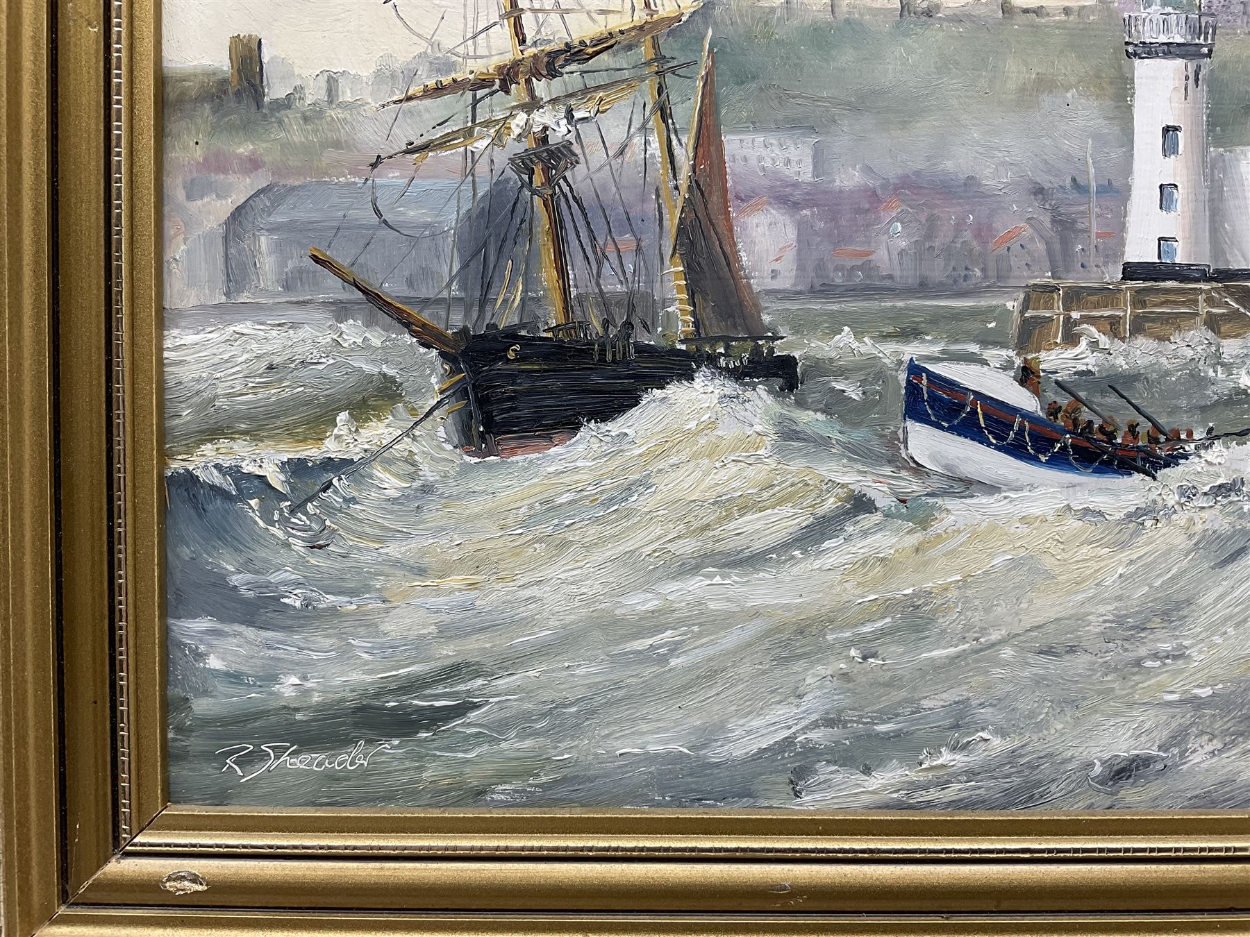 Robert Sheader (British 20th century): Boats Leaving Scarborough Harbour - Image 3 of 3