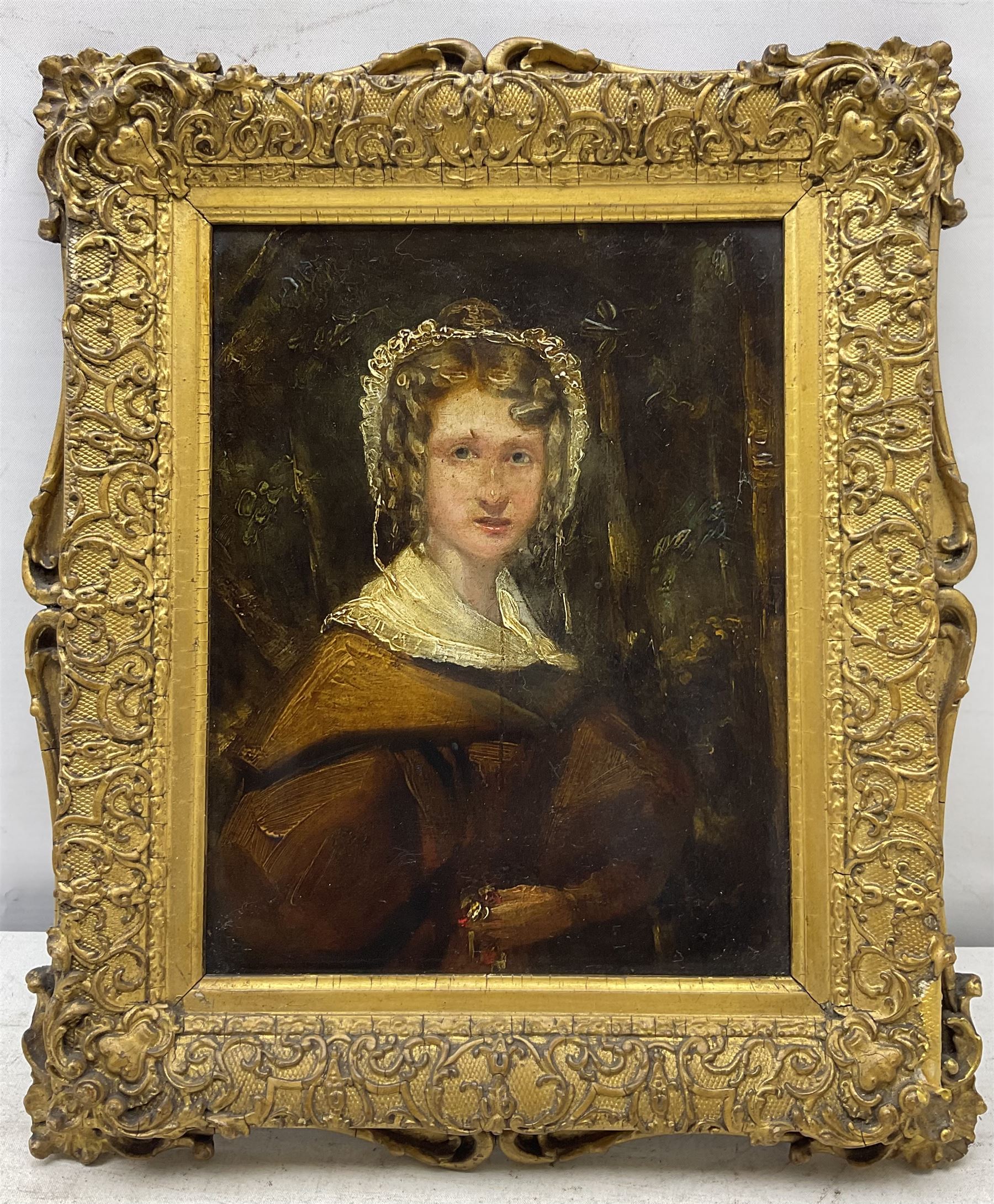 English School (19th Century): Portrait of a Girl holding a Posy - Image 2 of 3