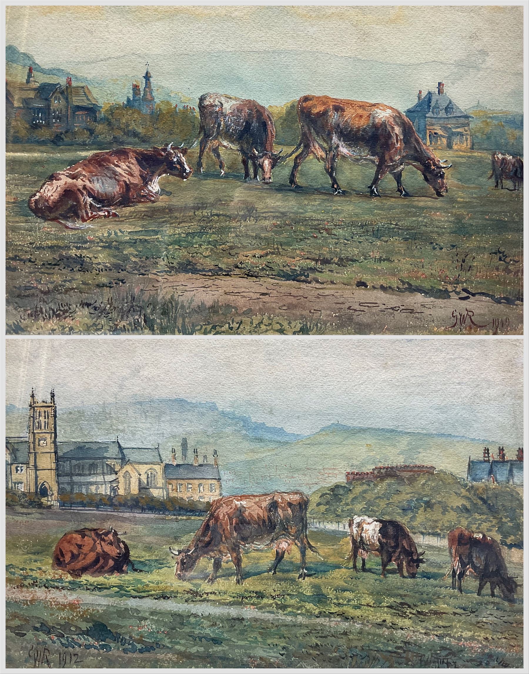 GWR (British Early 20th century): Cattle Grazing in a Town-side Pasture