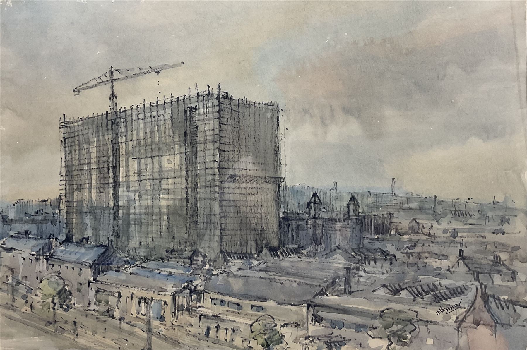 Norman Denman (Northern British 20th century): Hull Royal Infirmary under Construction