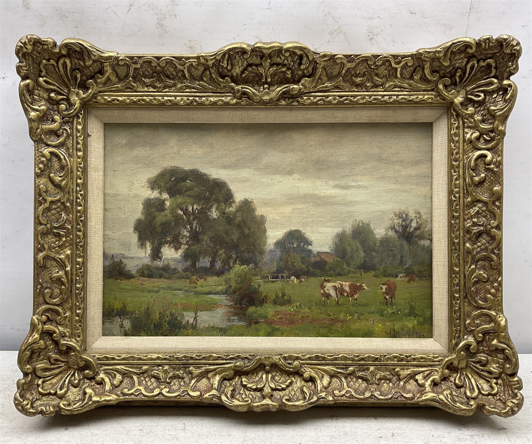 Walter James Roberts (British 1907-?): Cows Grazing Beside Stream - Image 2 of 4