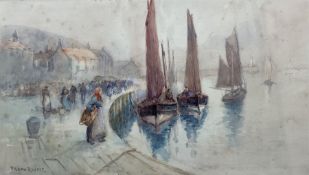 Frank Rousse (British fl.1897-1917): Figures and Boats in Whitby Harbour