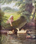 Alfred Banner (British fl.1882-1911): 'Friends' - Feeding the Ducks