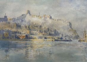 Harry Wanless (British c1872-1934): Scarborough Castle and Harbour