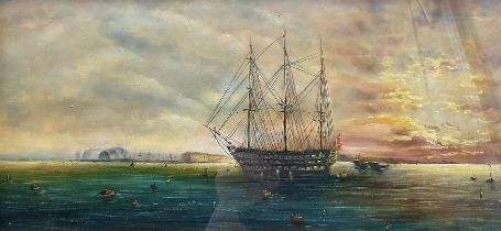 D Vincento (Continental Early 20th century): Man of War Ship at Sunset