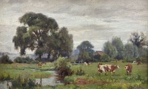 Walter James Roberts (British 1907-?): Cows Grazing Beside Stream