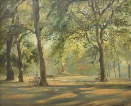 Donald Wood (British 1889-1953): Fountain in a Park