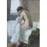 Continental School (19th/20th century): Female Nude getting out of Bed