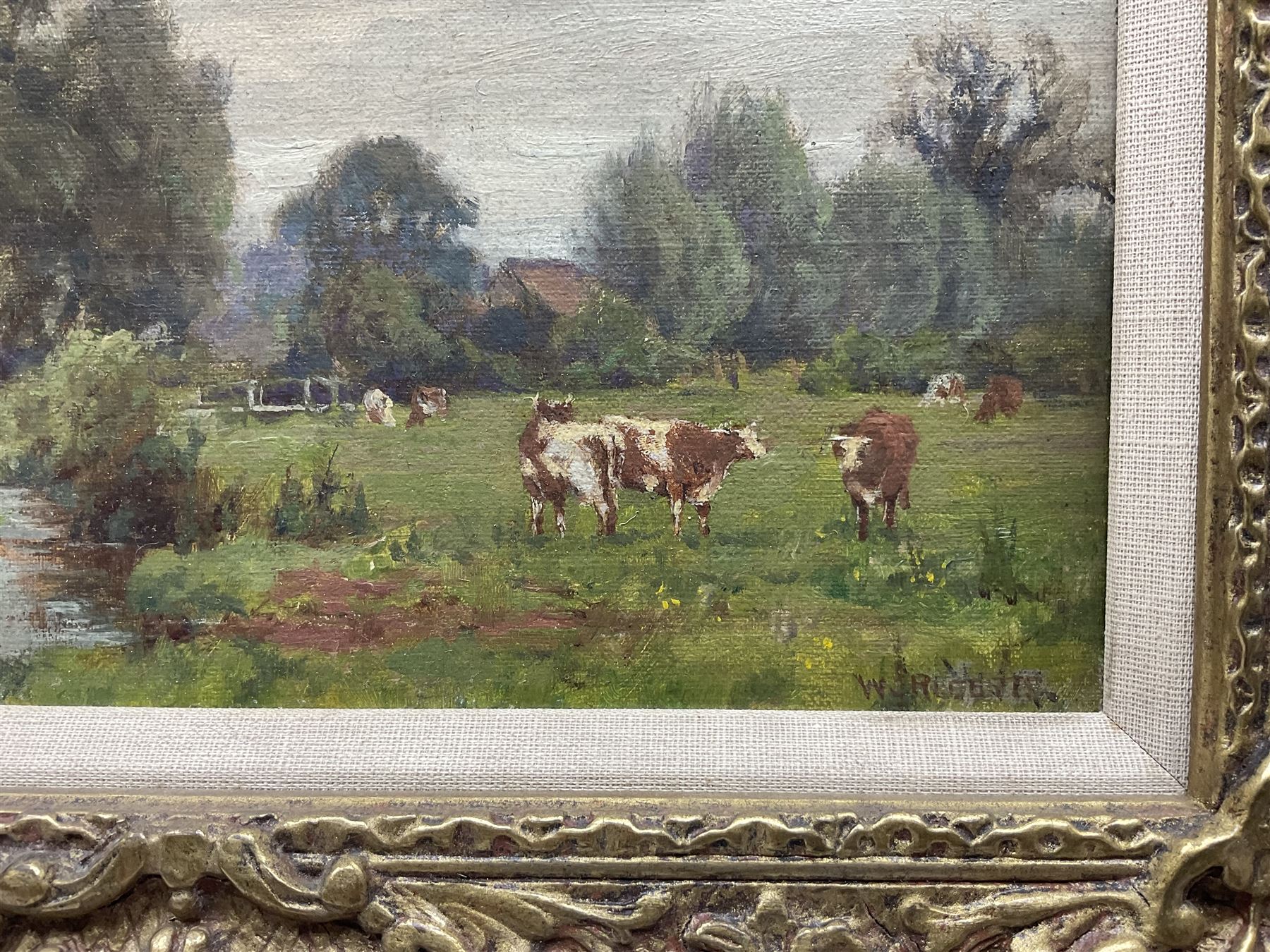 Walter James Roberts (British 1907-?): Cows Grazing Beside Stream - Image 3 of 4