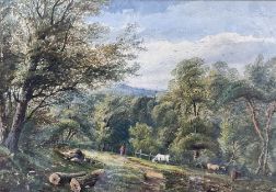 William Henry Vernon (British 1820-1909): Cattle in the Forest