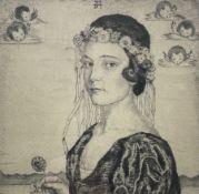 Rudolf Hirschenhauser (Austrian 1882-1938): Portrait of a Girl with a Flower Crown