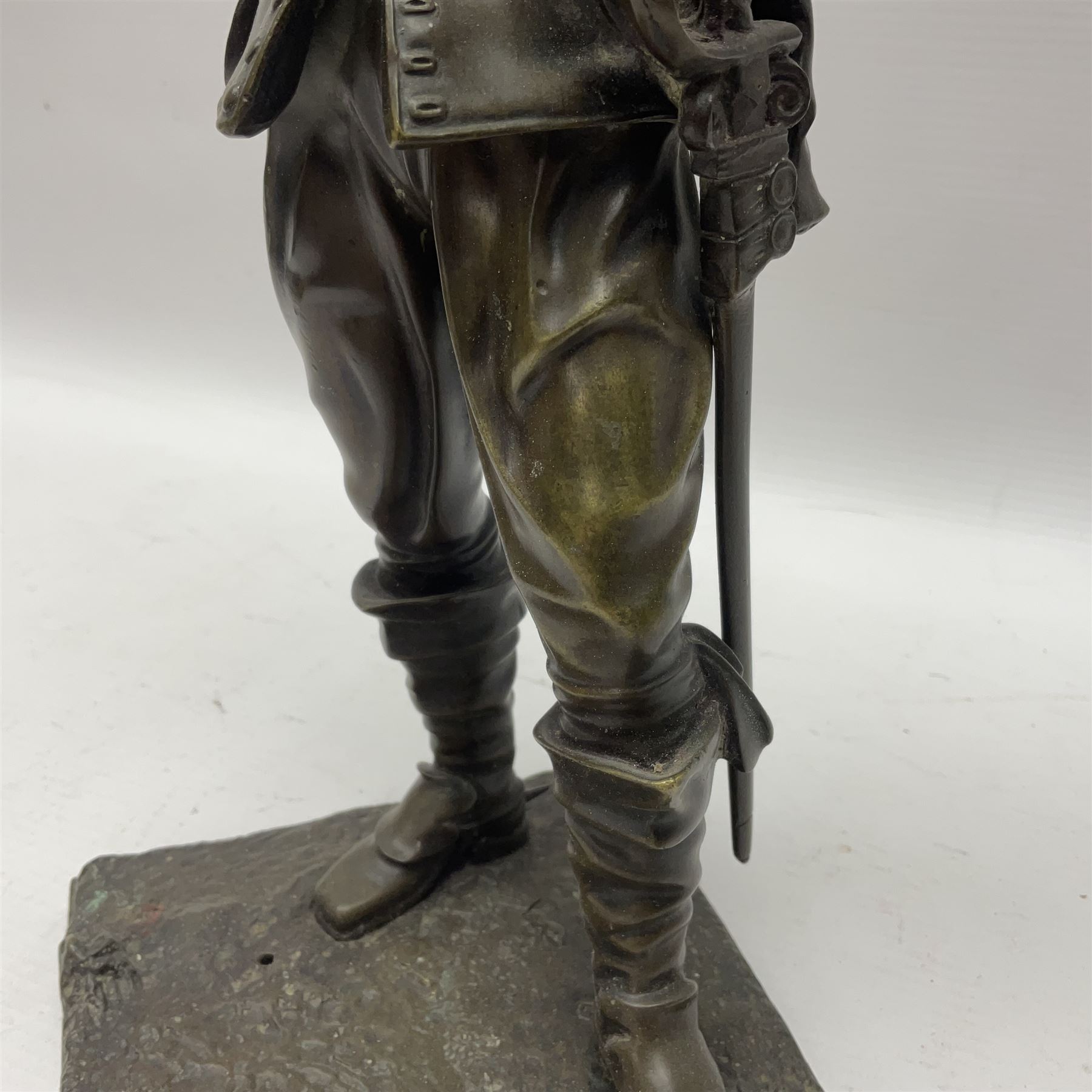 Bronzed figure of a cavalier upon a square base - Image 6 of 13