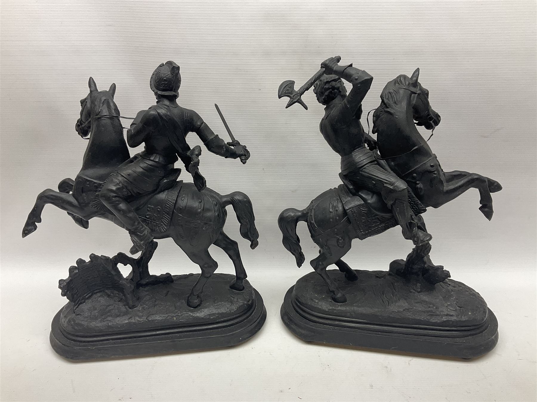 Pair of spelter warriors on horseback - Image 13 of 17