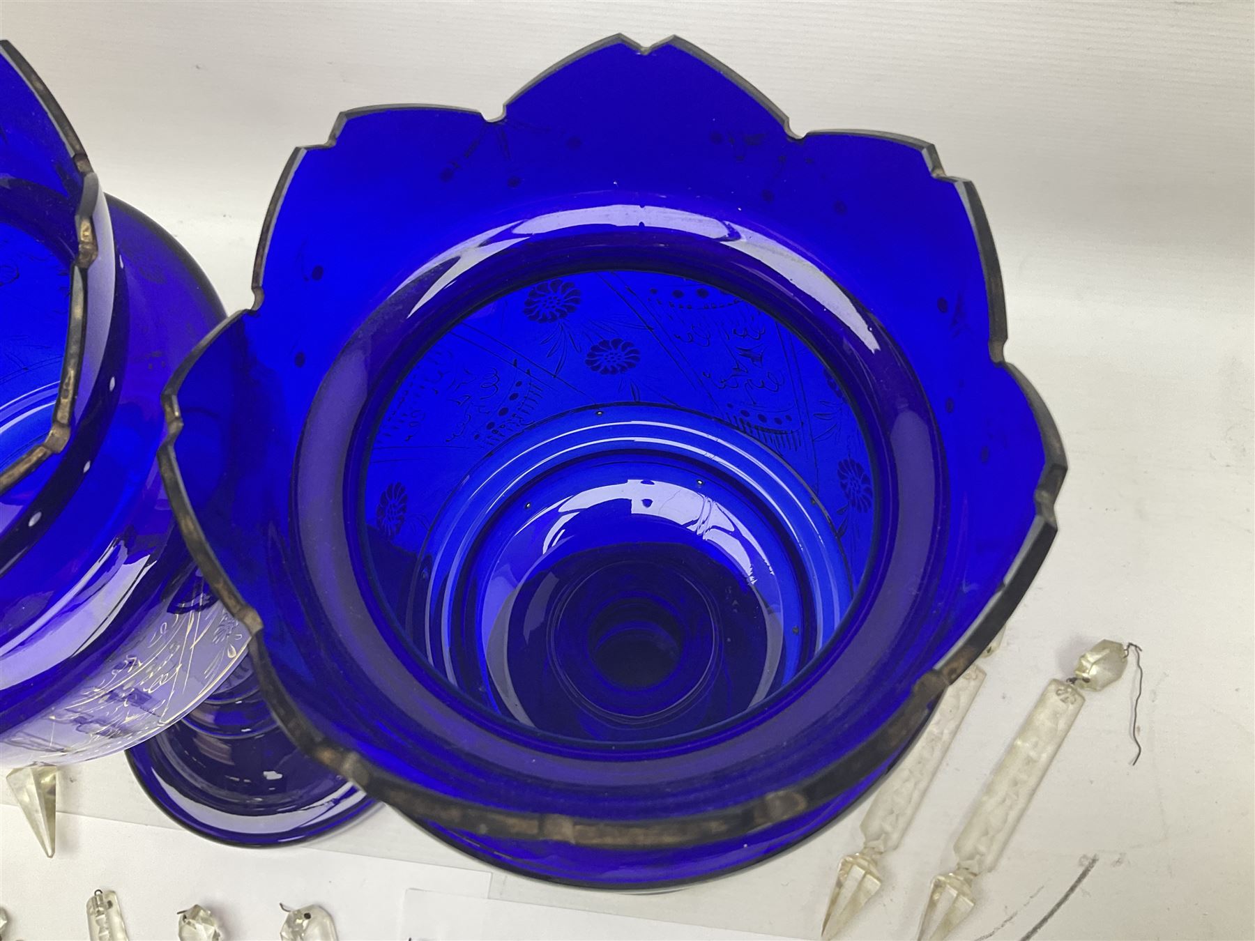 Pair of blue glass lustre vases - Image 3 of 14