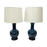 Pair of Chinese teal glazed table lamps