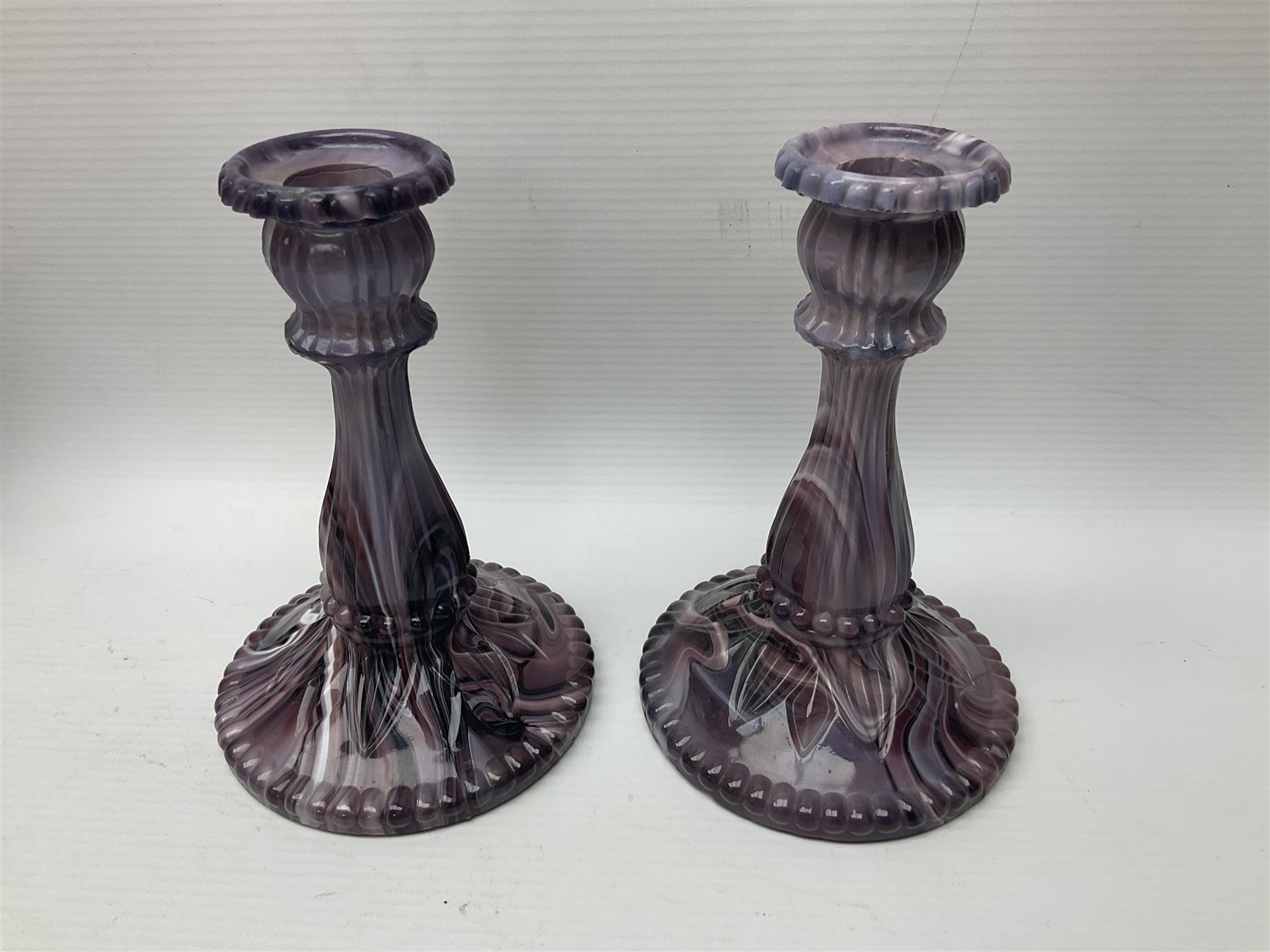 Daum glass two stemmed candle stick signed to verso - Image 6 of 11