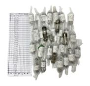 Collection of Mullard thermionic radio valves/vacuum tubes