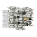 Collection of Mullard thermionic radio valves/vacuum tubes