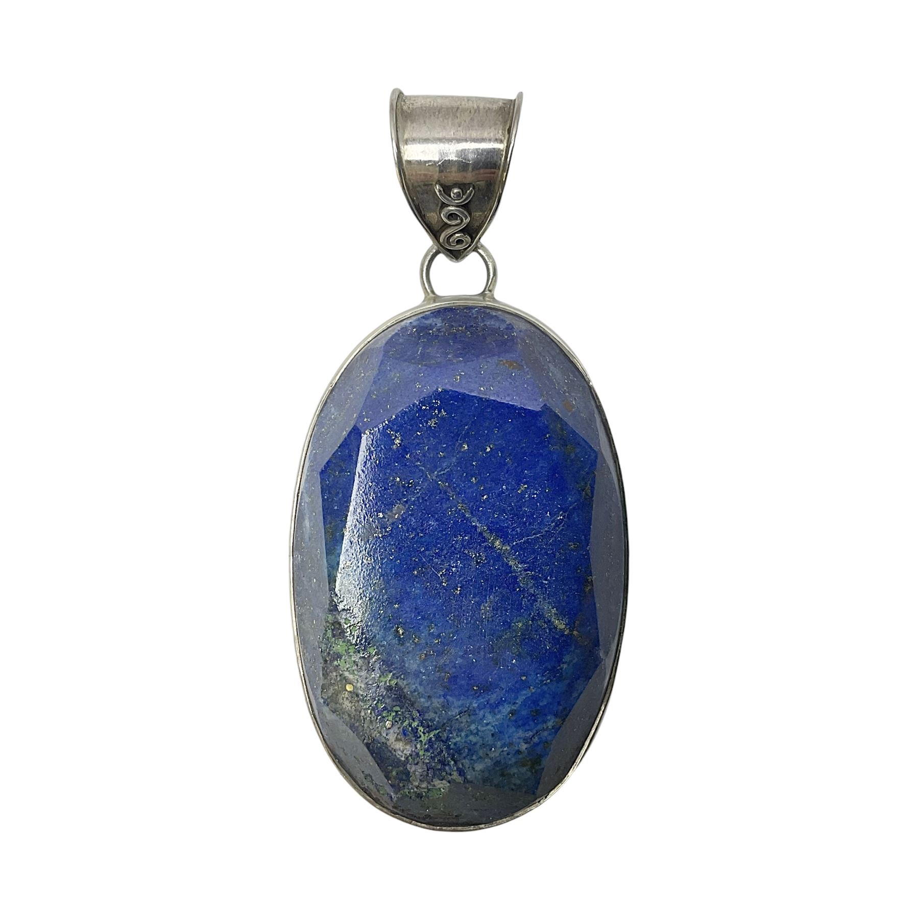 Large oval silver and lapis lazuli pendant