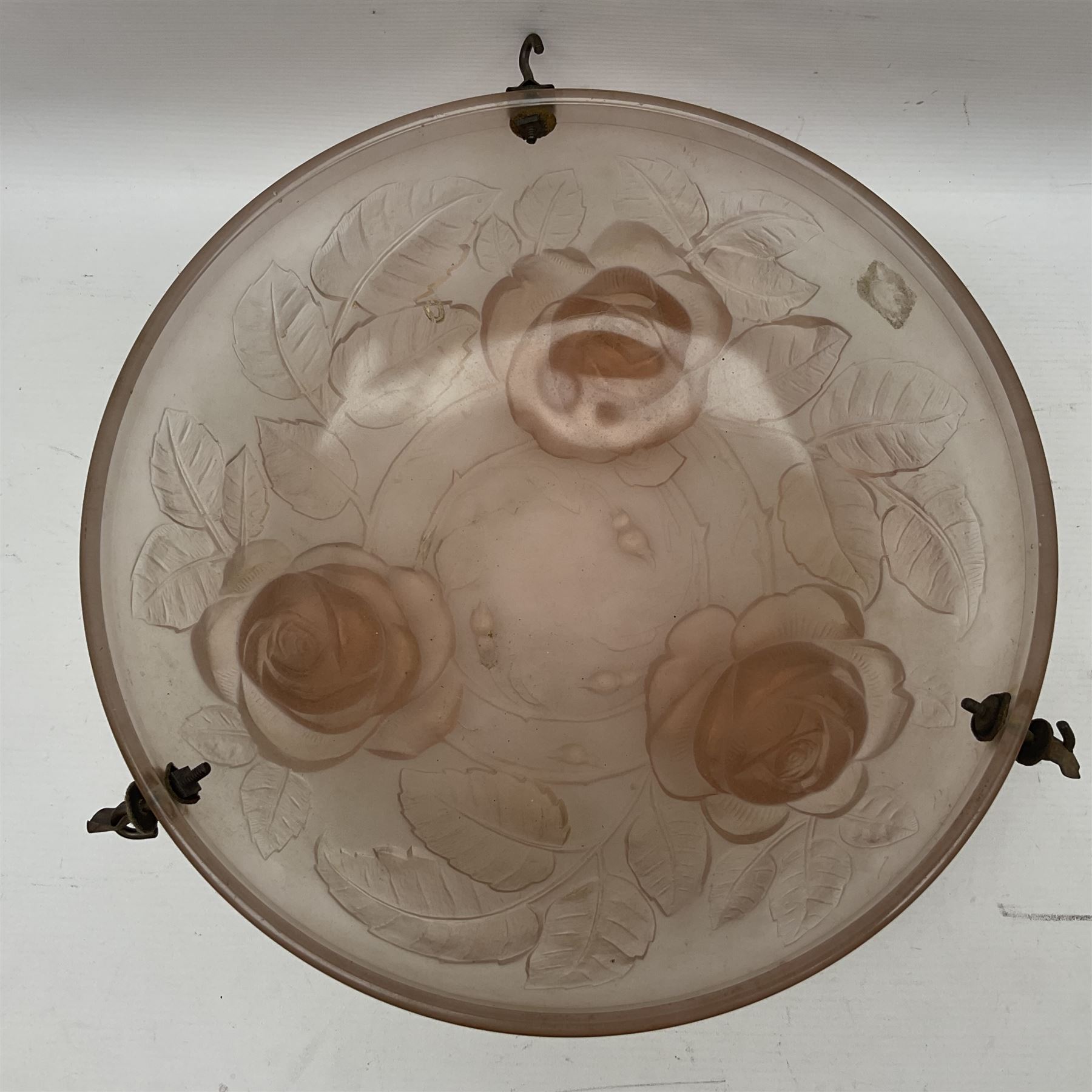 1930s pink frosted glass ceiling light shade - Image 10 of 13