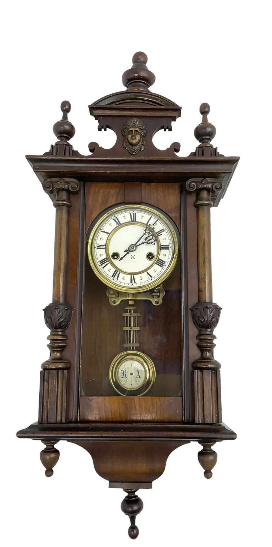 German - Hamburg American Clock Company Vienna style 8 day wall clock c 1900 - Image 2 of 3