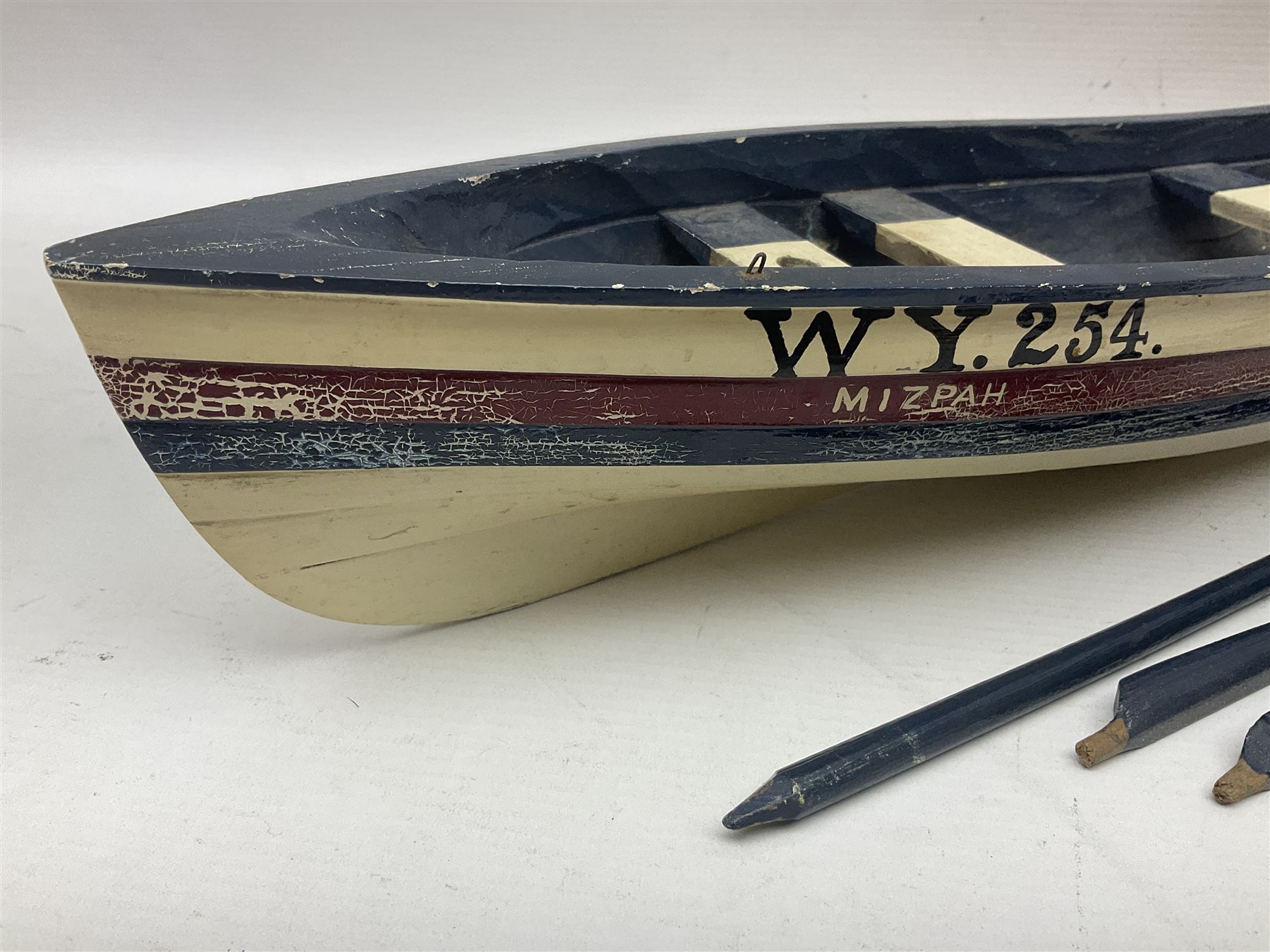 Wooden model of the Whitby coble boat WY254 'Mizpah' L48cm - Image 11 of 11