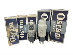 Five Osram thermionic radio valves/vacuum tubes