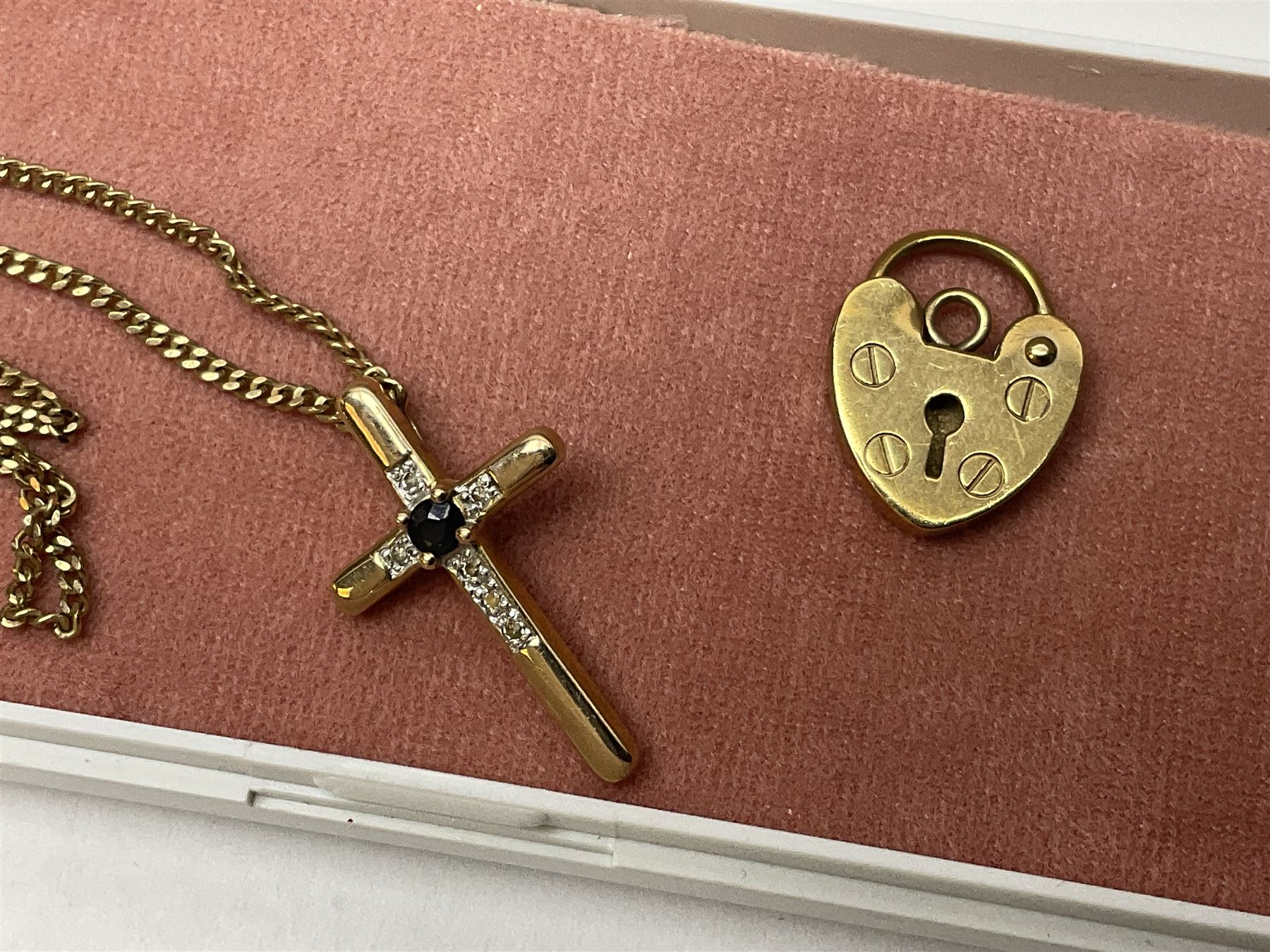 9ct gold diamond and sapphire cross pendant necklace - Image 6 of 7