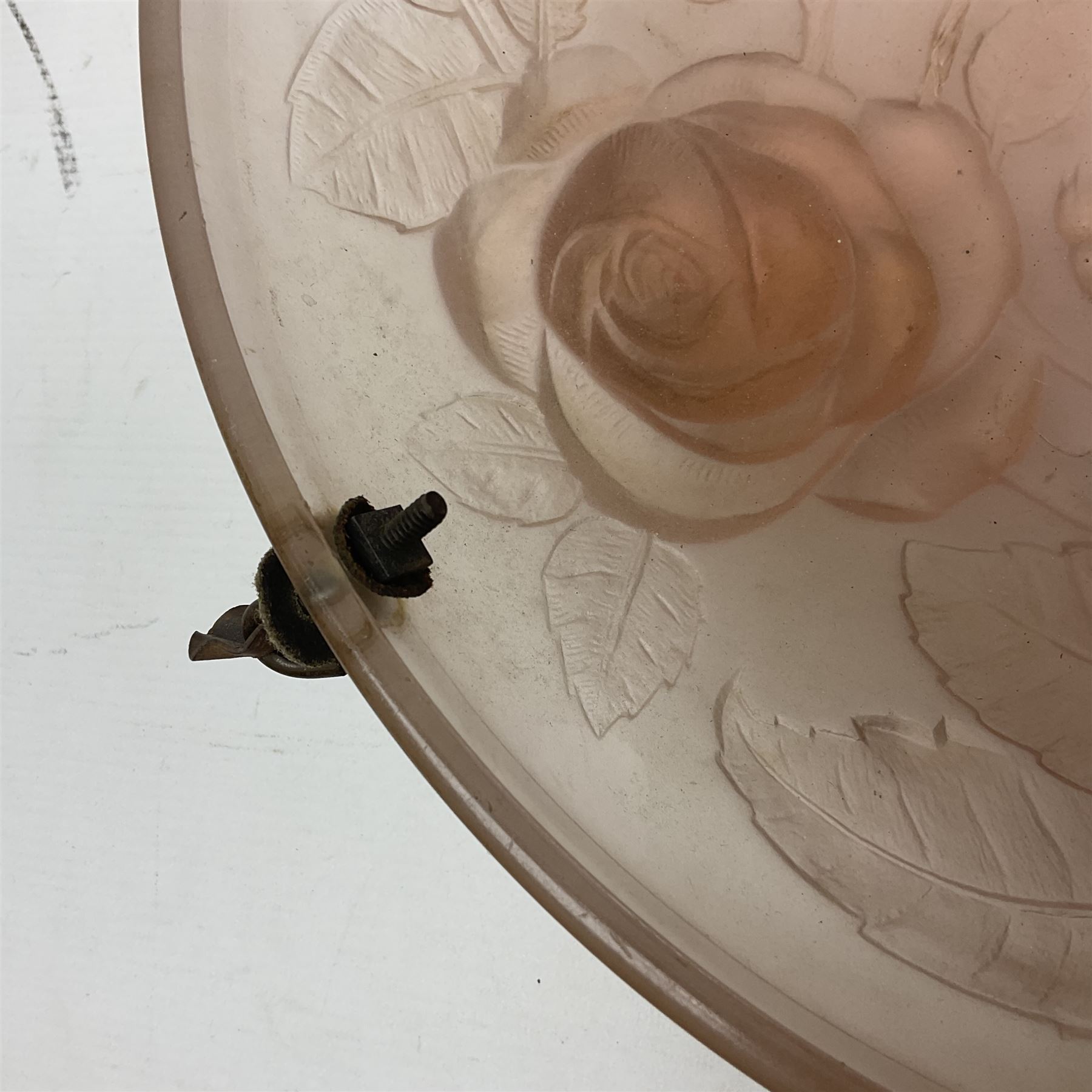 1930s pink frosted glass ceiling light shade - Image 13 of 13