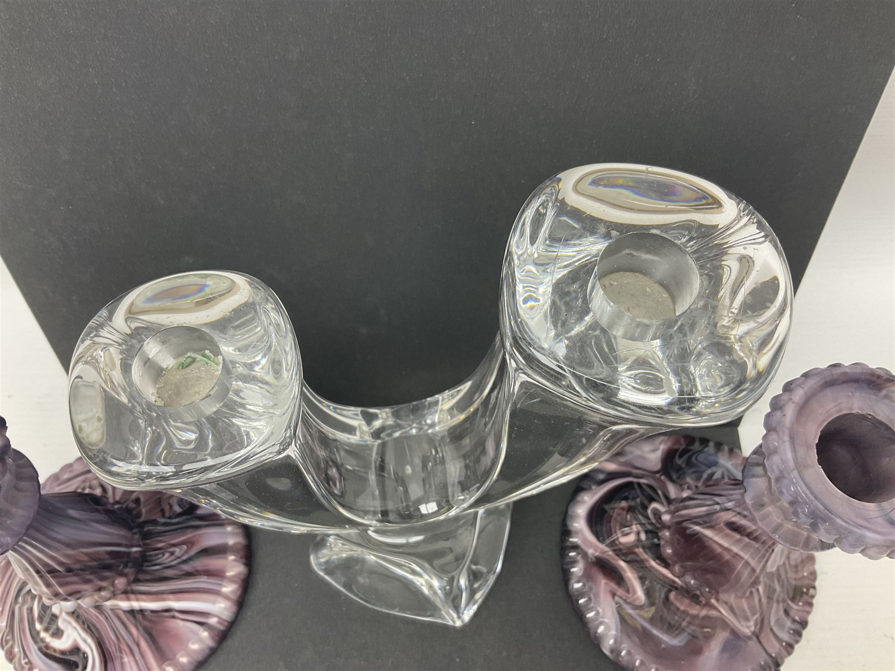 Daum glass two stemmed candle stick signed to verso - Image 2 of 11