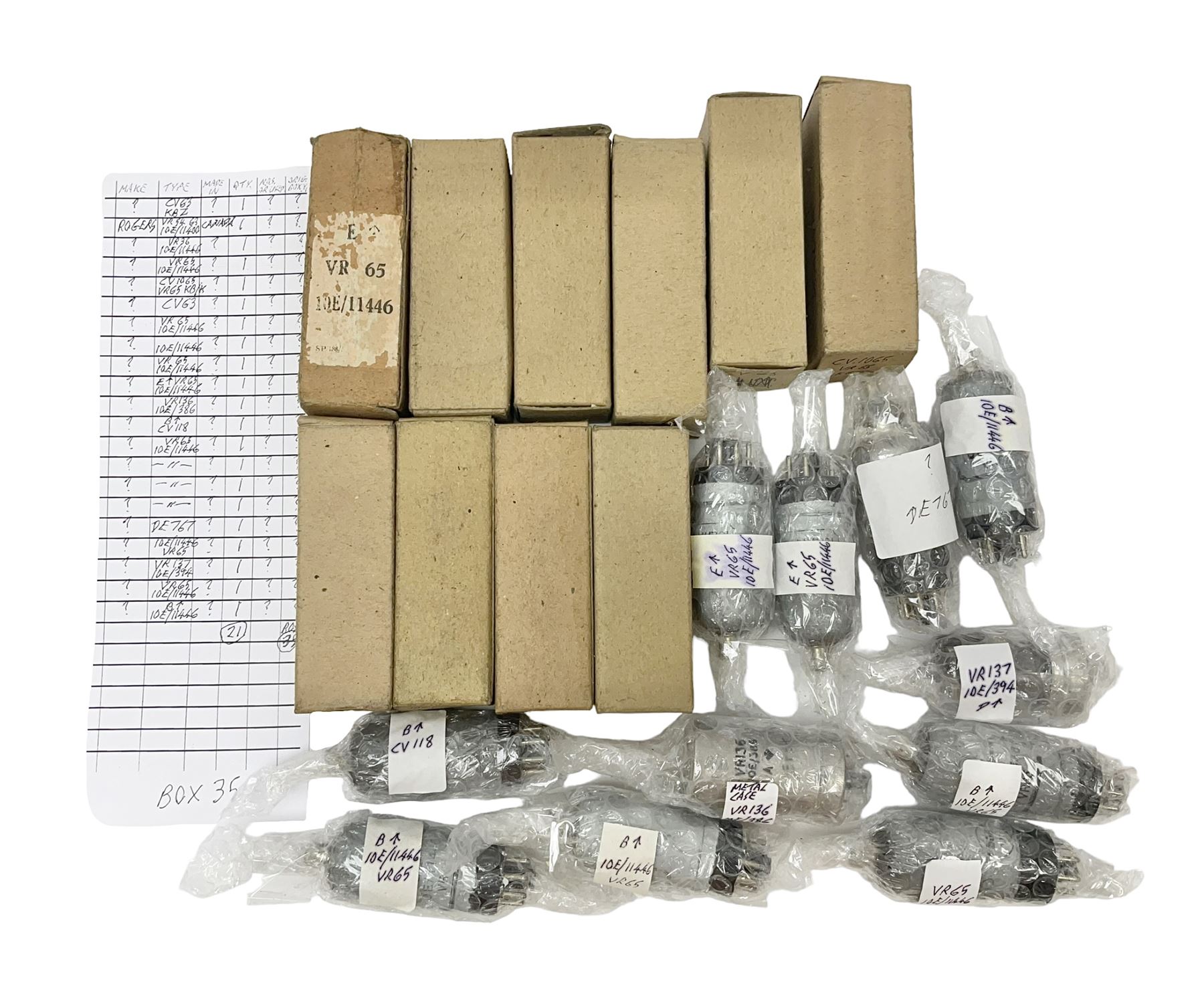 Collection of thermionic radio valves/vacuum tubes