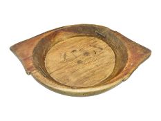 Indian hardwood twin handled dough bowl
