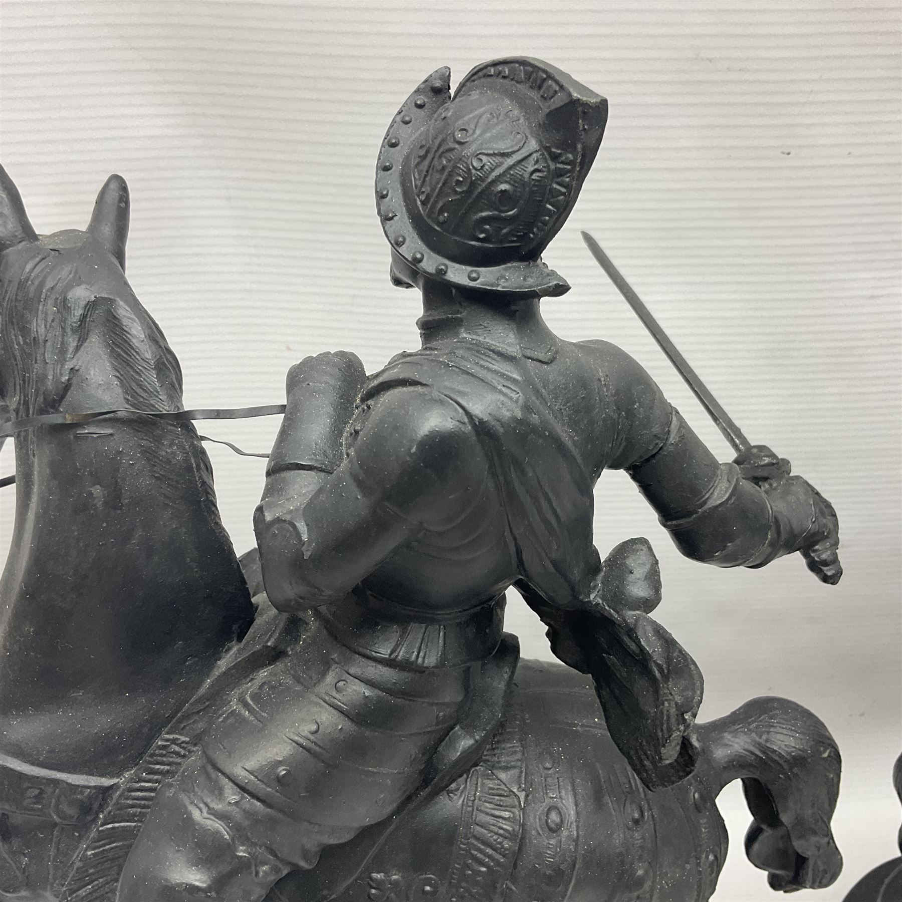 Pair of spelter warriors on horseback - Image 14 of 17