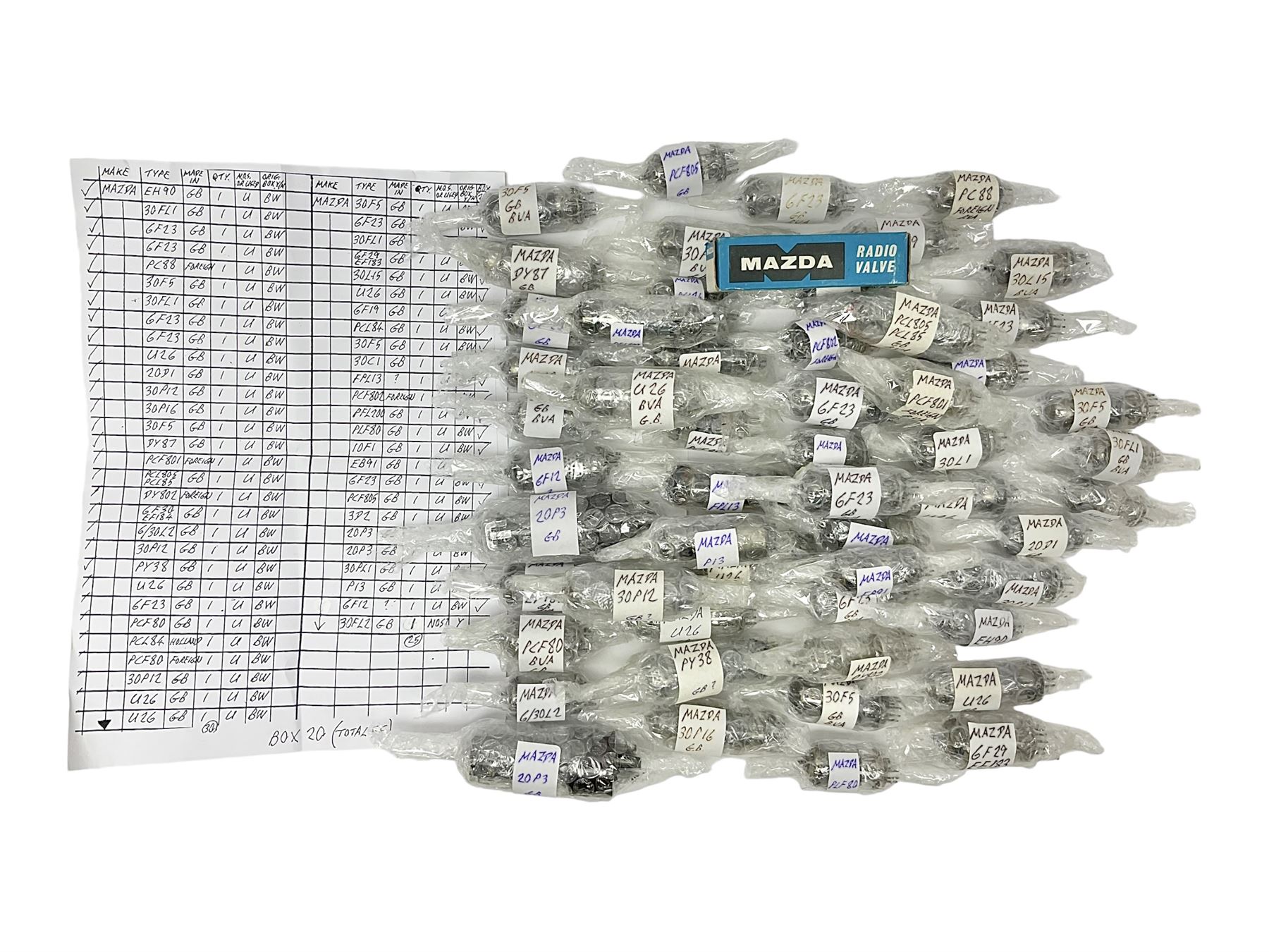 Collection of Mazda thermionic radio valves/vacuum tubes