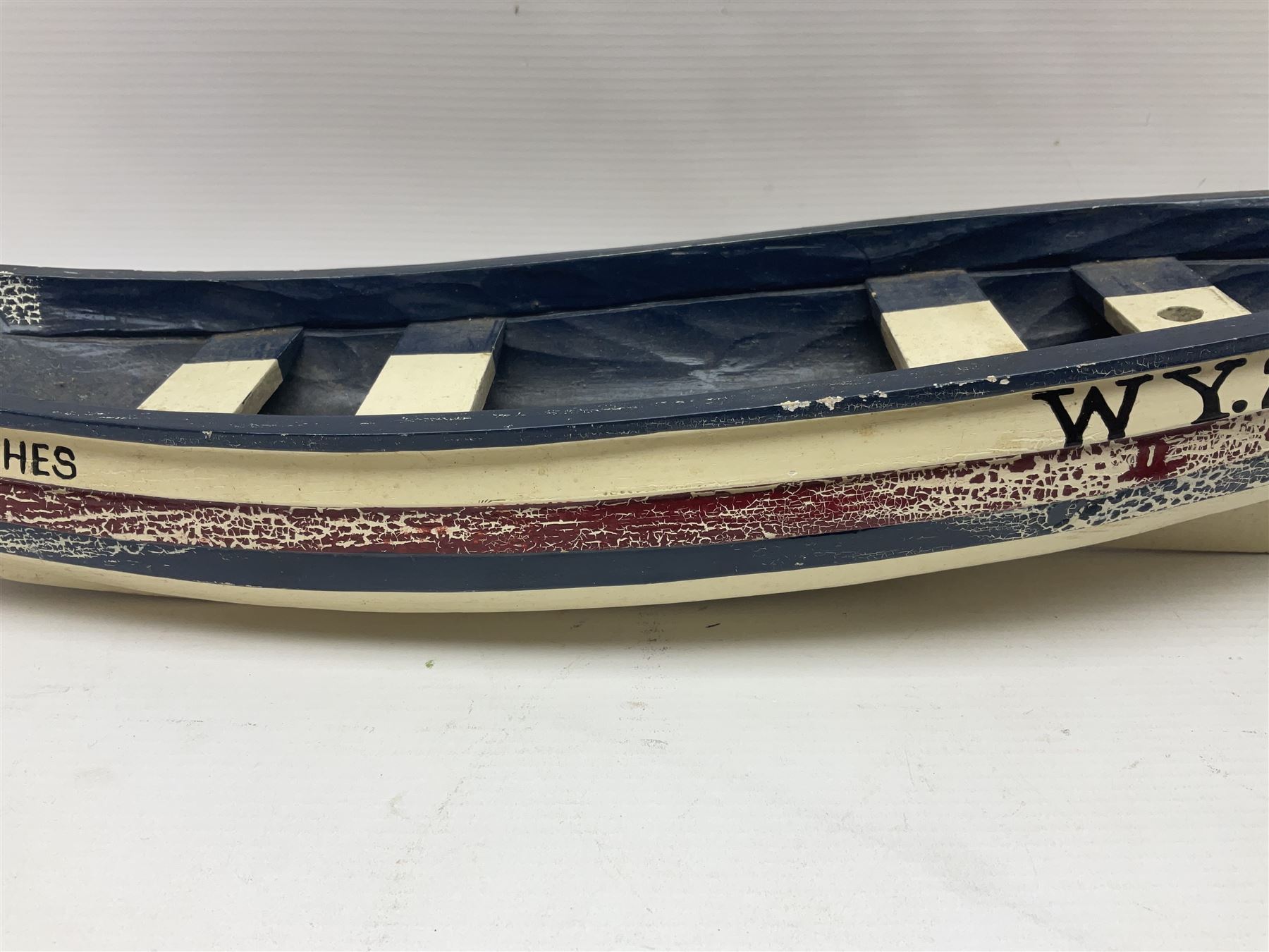 Wooden model of the Whitby coble boat WY254 'Mizpah' L48cm - Image 8 of 11