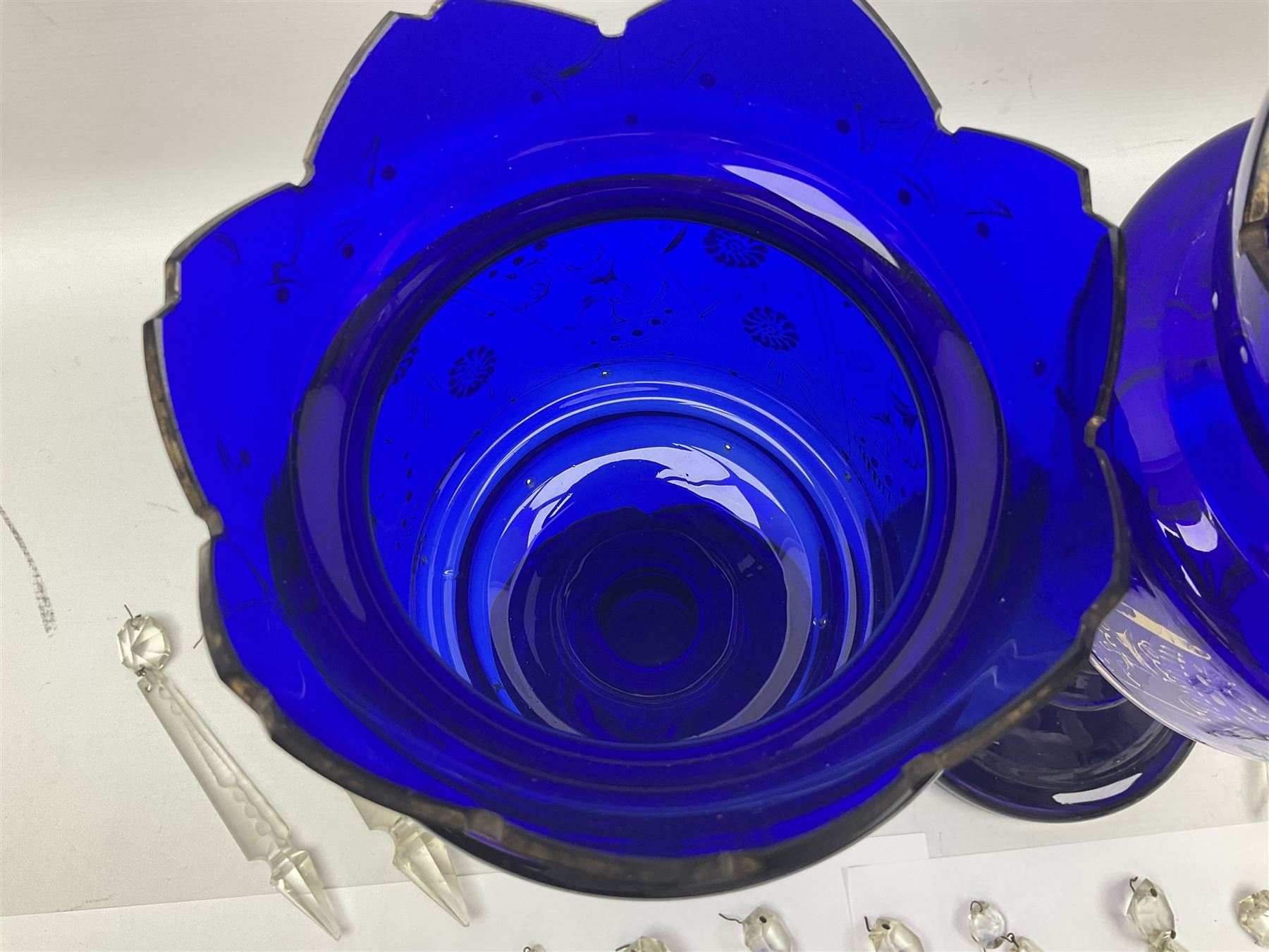 Pair of blue glass lustre vases - Image 2 of 14
