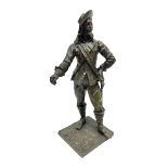 Bronzed figure of a cavalier upon a square base
