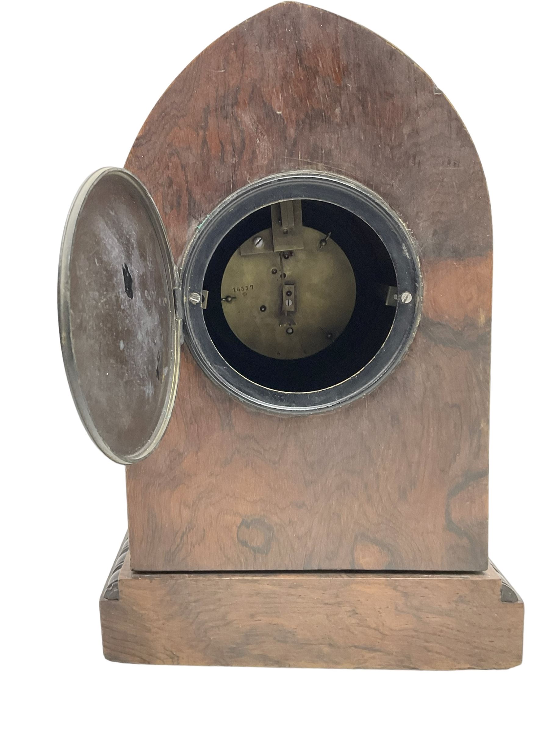 Edwardian - 8-day Rosewood veneered Lancet shaped mantle clock with contrasting inlay and satinwood - Image 3 of 4