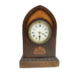Edwardian - 8-day Rosewood veneered Lancet shaped mantle clock with contrasting inlay and satinwood