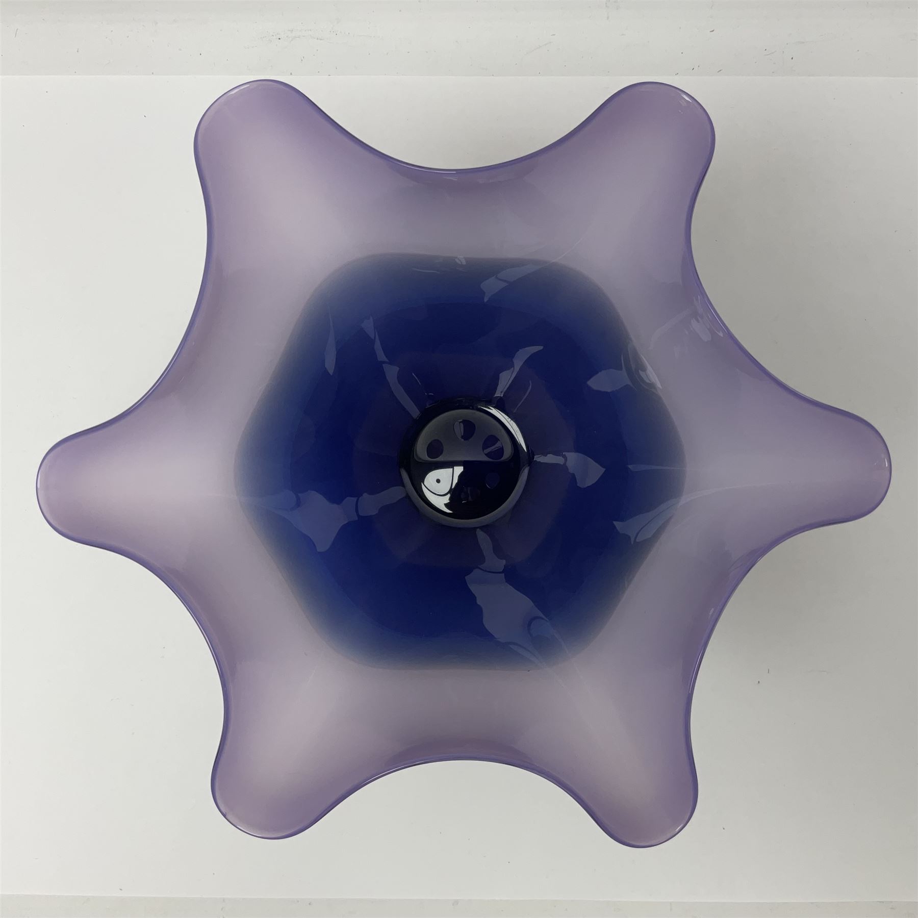 Gillies Jones of Rosedale two tone purple glass vase with crimped rim on a short pedestal foot - Image 3 of 7